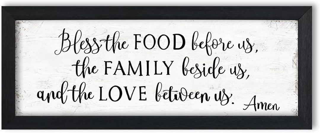 Bless The Food Before Us Wall Decor Farmhouse Kitchen Signs Wall Decor Bible Verse Quotes Christian Wall Art Modern Rustic Farmhouse Dining Room Decor Black Frames Hanging Plaques 12" x 40"
