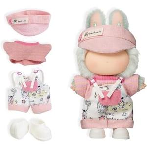 4-Piece Clothes for 17cm Doll, Cute Outfit Set with Hat, Sweater, Overalls, Shoes, Stylish Adorable Dolls Accessories for Display & Dress-Up (No Doll) Pack of 2