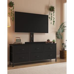 DrawXynth TV Stand with Mount, Fabric Dresser with 6 Drawers for 32/45/55/60/65/75 inch TVs, Black Dresser Entertainment Center, Modern Media TV Console Table