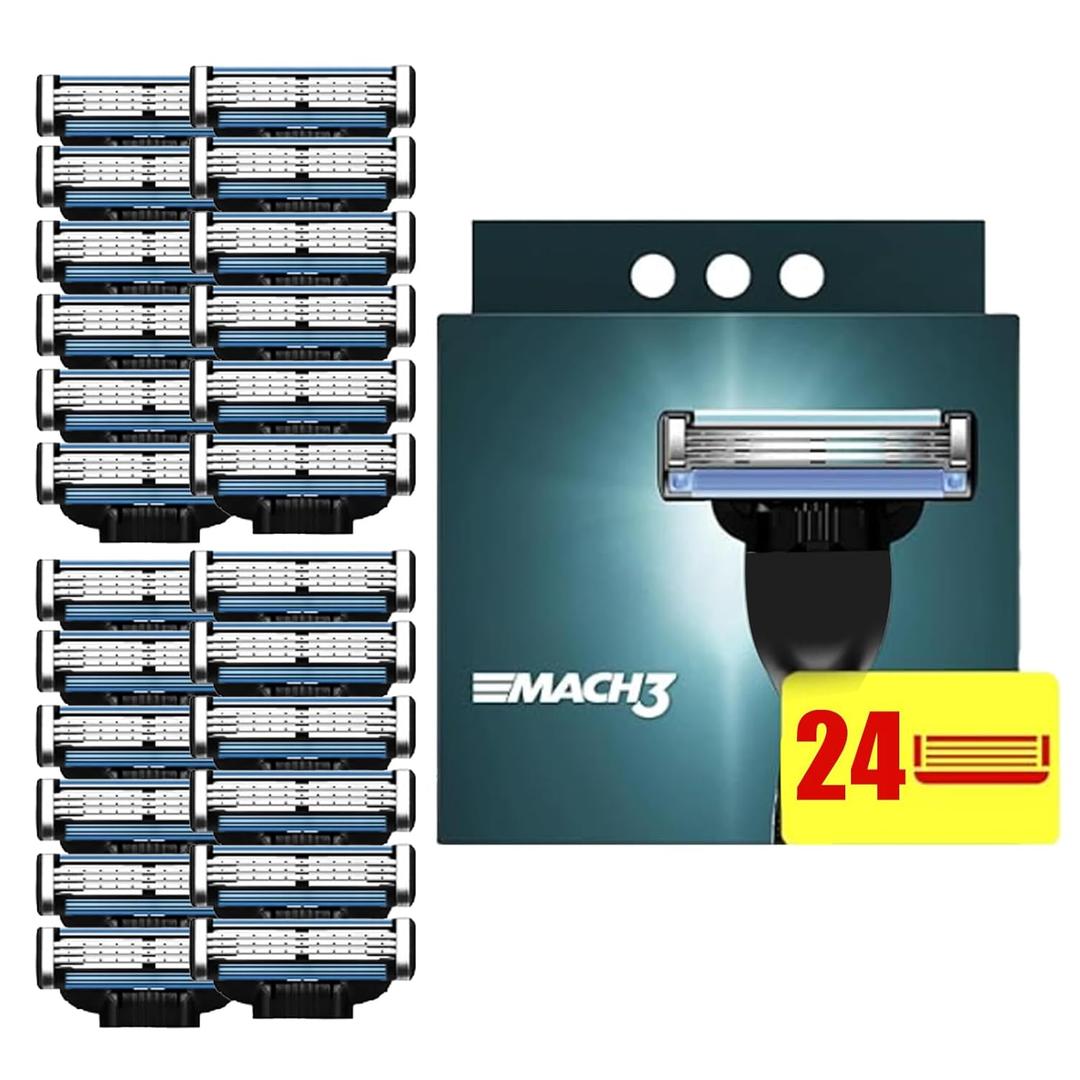 Razor Blades for Men - 24PCS Mach3 Razor Blades Refills for Men - Triple-layer Precision Blades with Dual Lubration Strips, Compatible with Mach 3 Man