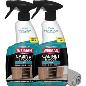 Weiman Cabinet and Wood Cleaner, Shine, Clean and Protect Spray - For Wood Cabinets, Furniture, Tables, Baseboards, Trim and more, 16 oz, 2 PACK with MicroFiber Towel