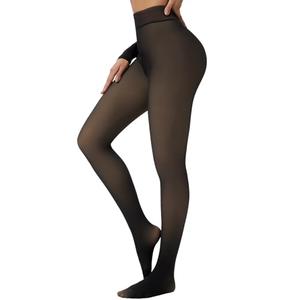 Tyusatu Fleece Lined Tights Leggings Women Black,Fleece Lined Tights Thermal Warm or Winter Skintone Sheer, L