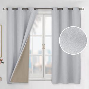 BGment Grey Blackout Curtains 45 Inch Length for Bedroom 2 Panels Set, Linen Textured Thermal Insulation Soundproof Window Curtain Drapes with Grommet, 42 Inch Wide Each Panel