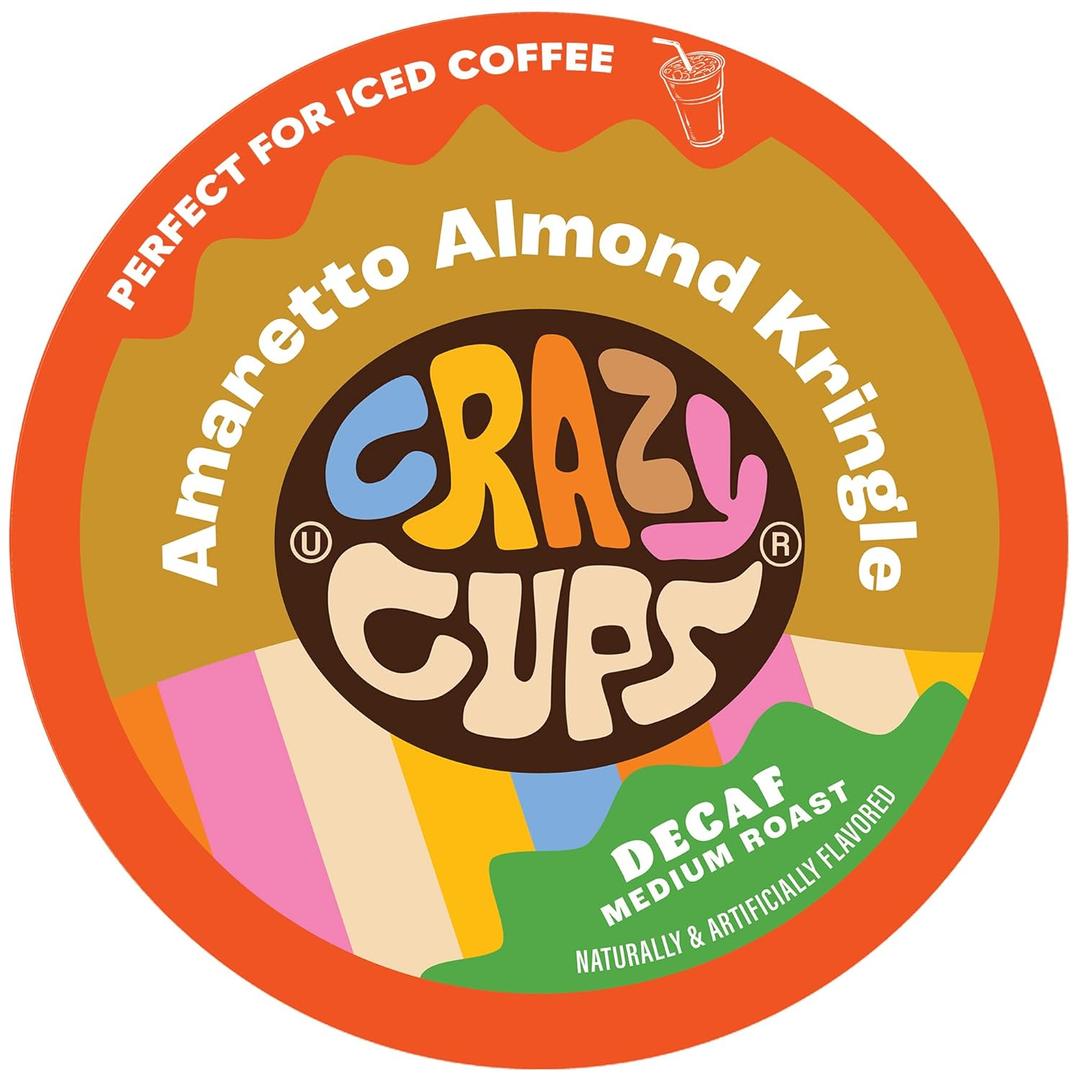 Crazy Cups Amaretto Decaf Coffee, Decaffeinated Amaretto Almond Kringle Coffee Pods for K Cup Keurig Machines, Brew Hot or Iced, 22 Count