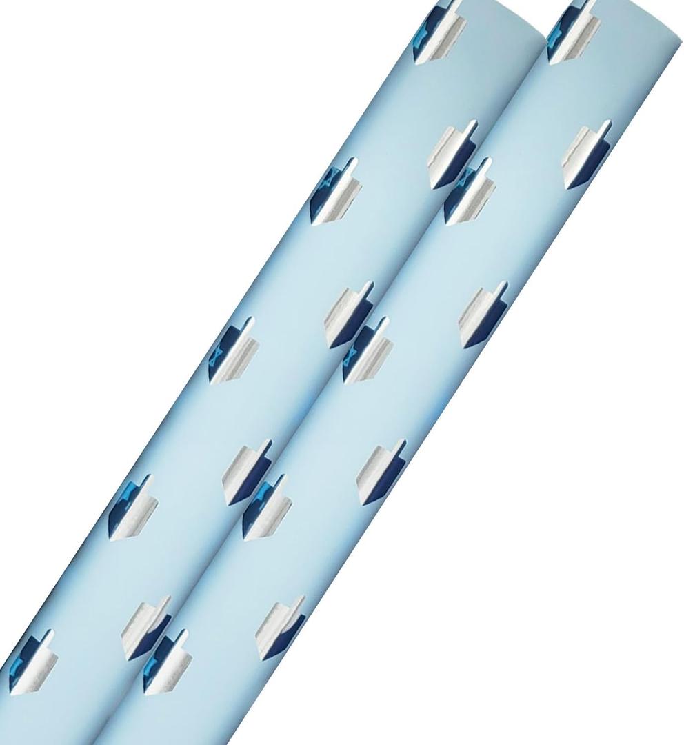 3 x The Dreidel Company 2-Pack Metallic Hanukkah Dreidels Theme Gift Wrap Design, Chanukah Roll 17.5" X 180" Inch - 15' Ft. Chanukah Wrapping Paper Roll