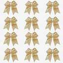 DEEKA 12 PCS 7" Large Glitter Cheer Bows Shiny Cheer Hair Bows Ponytail Holder Handmade for Cheerleader Girls Softball Sports -Gold