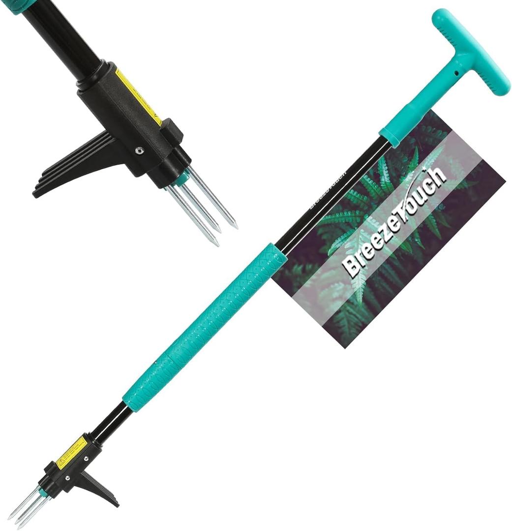 Breeze Touch 39" Weed Pulling Tool, 3-Claw Detachable Weed Puller Tool with Long Handle, Heavy Duty Stand Up Weeder Weeding Tool for Lawn, Yard, Garden, Crabgrass, Dandelion Picker, Weed Remover (Common Teal)