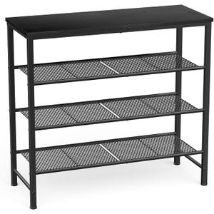 Kitsure Shoe Rack - 4-Tier Shoe Organizer with Wooden Top & Leveling Feet, Easy-Assembly, Rust-Resistant Metal Shoe Shelf for Closet, Entryway, Bedroom, 29.5" x 11.4" x 24.8", Black