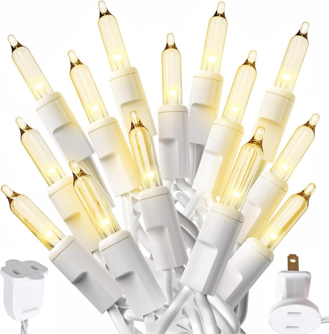 PREXTEX 100-Count Ultra Bright Christmas Lights - 20 ft Clear StringLights on White Wire - Incandescent Xmas Tree Lights for Indoor and Outdoor Decorations