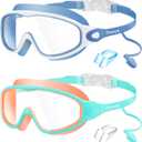 Vvinca Swim Goggles, Kids Goggles with Earplugs& Nose Clip Wide View Anti-Fog/UV Swimming Goggles for Age 3-15 Boys Girls