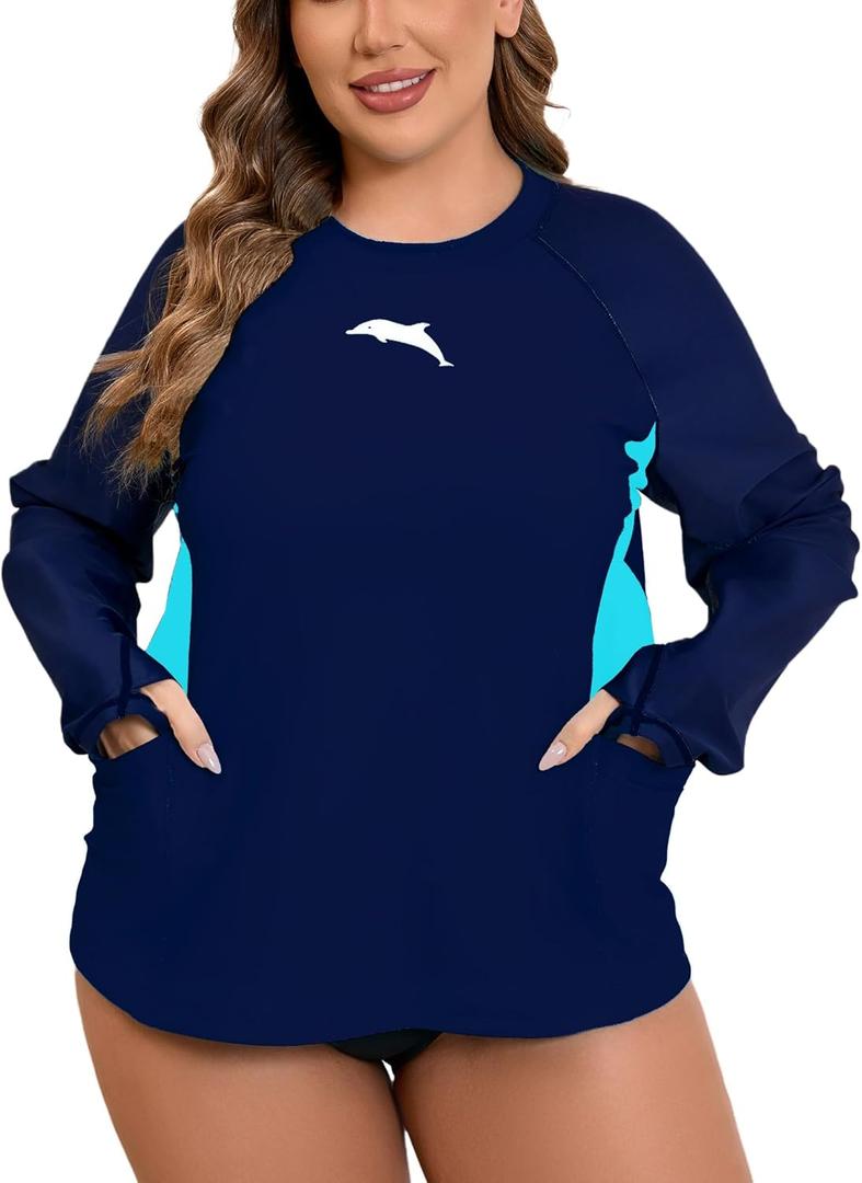 Halcurt Women Long Sleeve Rash Guard with Bra (1X)