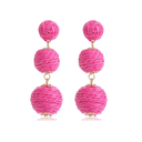Handmade Raffia Ball Round Geometric Drop Dangle Earring Statement Summer Beach Vacation Jewelry Gifts