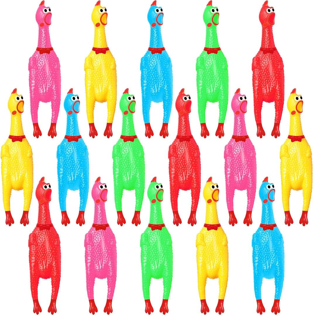 Sratte 16 Pack Screaming Chicken Toys Bulk Large Rubber Squeaking Chicken Toys for Pet Chew Gifts Prank Novelty Toy(12 Inch,Colorful)