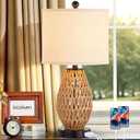 CINSARY Touch Control Rattan Table Lamp, 3 Way Dimmable Bedside Lamp for Bedroom with 2 USB Ports and AC Outlet, Wicker Nightstand Lamps for Living Room (LED Bulb Included), Rattan-1PK