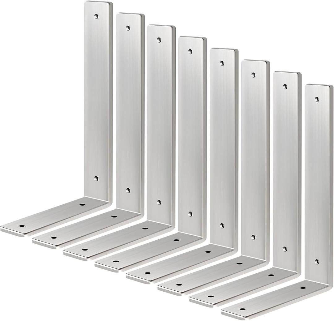 Floating Shelf Bracket Stainless Steel 6 Inch, 8 Pack Heavy Duty Shelf Brackets, Wall Shelf Bracket for DIY Decorative with Mounting Hardware (L 6" x H 4" x W1.5")