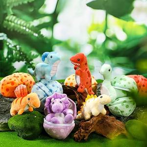 12 Pieces Bulk Dinosaur Stuffed Animal Plush Set: 6 Small Dino Plushies with 6 Mini Dino Egg Bags – Adopt a Dinosaur Party Favors, Gifts for Spring Easter Holiday, Themed Event Decorations