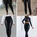 Faux Leather Leggings for Women Pleather Pant Elastic Mid-Waisted Stretchy Patch Zip Tights (Black, XL)