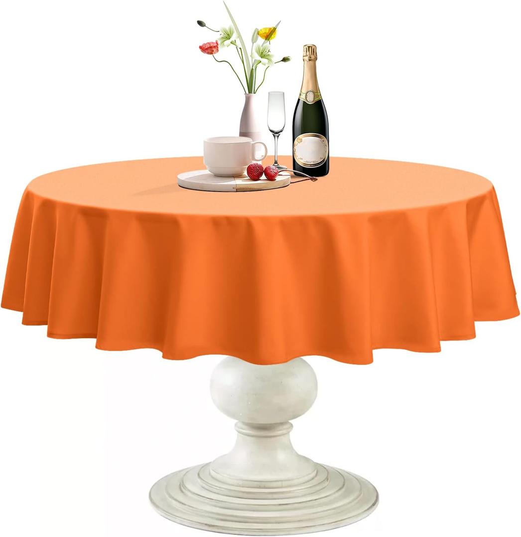 Softalker Round Tablecloth, Waterproof & Stain Resistant Table Cloth Wrinkle Free Fabric Washable 210GSM Polyester Table Cover for Dining/Party/Thanksgiving - 60 inch,Orange