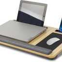 Wood Laptop Tray with Wrist Rest - Portable Laps Desk for Lap, Lightweight Laptop Lap Tray with Mouse Pad, Fits Laptops Up to 17 Inches, with Tablet Phone Holder, Beige