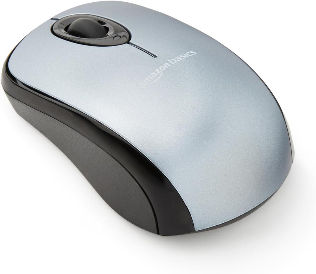 Amazon Basics 2.4 Ghz Wireless Optical Computer Mouse with USB Nano Receiver, Silver Amazon Basics 2.4 Ghz Wireless Optical Computer Mouse with USB Nano Receiver, Silver