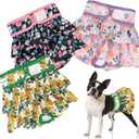 Pet Soft Female Dog Diapers - 3Pack Washable Dress-Style Dog Diapers Female for Girl Dogs in Heat - Reusable Doggy Period Panties Puppy Diaper (Floral, M) (Medium:14''-19'')