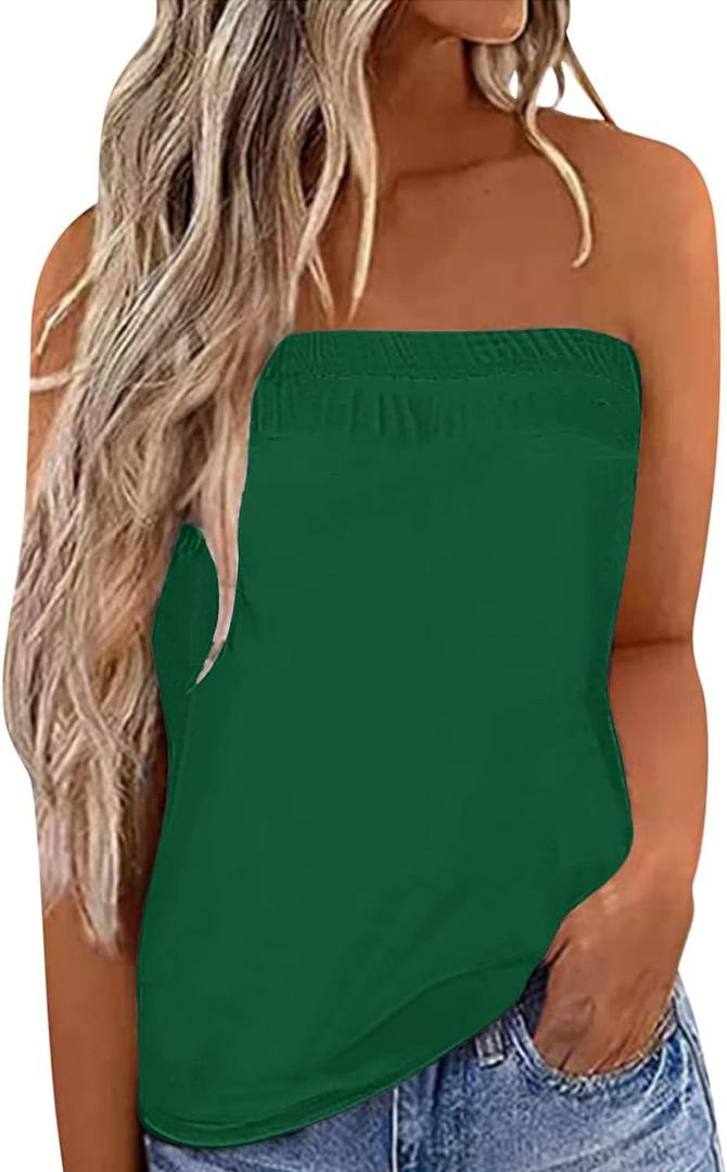 IWOLLENCE Women's Floral Tube Tops Casual Summer Backless Strapless Top Sleeveless Bandeau Tanks Shirt (XX-Large, C Dark Green)