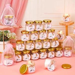 40 Pcs Baby Shower Candle Favors Bulk Glass Lavender Scented Jar Candle Rustic Baby Shower Birthday Boy Girl Gender Reveal Party Thank You Guest Gift (Pink, Elephant)