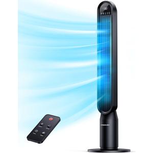 VAGKRI Tower Fan for Bedroom, 42 Inch Quiet Floor Fan with 135 Vertical 90Oscillation Fans for Indoors, 4 Modes, 4 Speeds, 15H Timers Standing Bladeless Fans with Remote Black