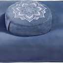 Meditation Zafu Cushion Set with Buckwheat Hulls & Memory Foam - Ergonomic Support for Yoga & Sitting - Removable Machine-Washable Luxury Velvet Cover - for Adults and Kids (Blue)
