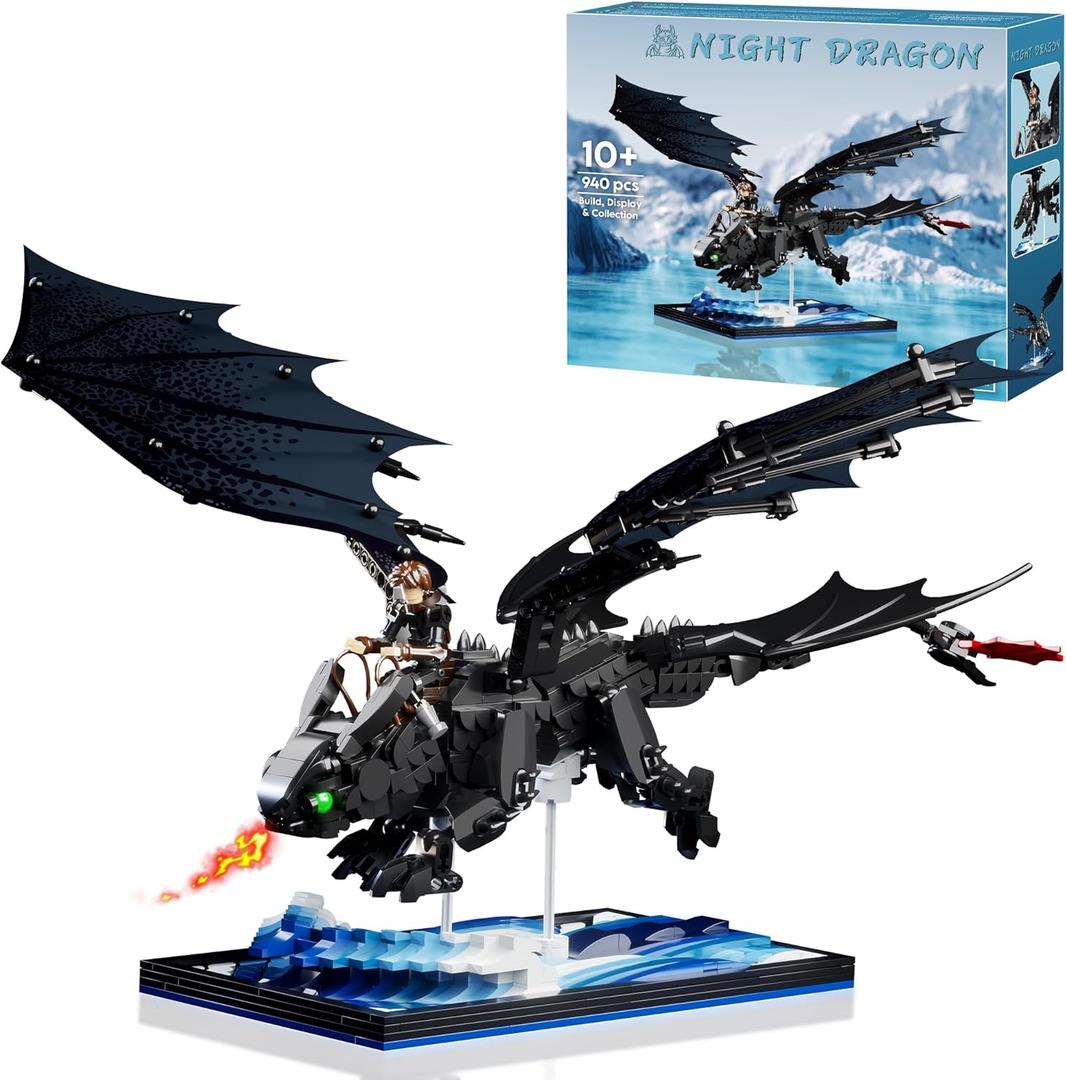 JOJO&Peach Night Dragon Building Sets for Boys Aged 10+, Buildable Toy Kit for Home Dcor & Display, Birthday Gift for Teens Adults Girlfriend Mom Wife(940 Pieces)