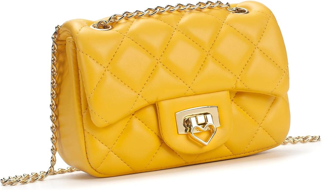 Toddler Purse for Girls Age 3-14, Heart Lock Kids Purse, Cute Crossbody Bag with Chain Strap (Yellow)