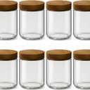 8 Pack 16oz and 10oz Overnight Oats Containers with Lids, Glass Mason Jars with Acacia Wood Airtight Lids, Wide Mouth Meal Prep Storage Jars for Yogurt, Chia Pudding, Salad, Snacks