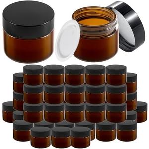 48 Pack Amber Glass Jars With Lids(2 oz),Round Glass Cosmetic Jar With Lid With Inner Liners,2 oz Glass Jars With Lids For Cream, Lotions, Powders and Ointments