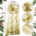 Gold Glitter Christmas Tree Topper Bow 11 Inch with 6 Ribbon Tails 3 Yards Long Wired Ribbon for Holiday Easy Style Party Decoration