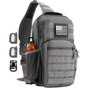 Rover Sling Pack Tactical Shoulder Sling Bag Backpack with Bottle Holder Crossbody Chest Bag, Grey (13L)