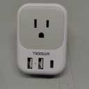 TESSAN European Travel Plug Adapter, Europe Adapter with 4 Outlets and 3 USB(1 USB C PD 20W), International Foldable Plug Type C Power Adaptor for EU Spain France Italy Germany Portugal Iceland