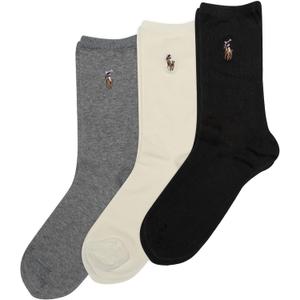 Polo Ralph Lauren Women's Classic Embroidered Pony Crew Socks-3 Pair Pack-Soft Lightweight Cotton Comfort (4-10)