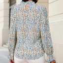 Womens Frill Mock Neck Boho Floral Tops Elegant Puff Long Sleeve Shirts 2025 Casual Vacation Outfits Work Blouse (M)