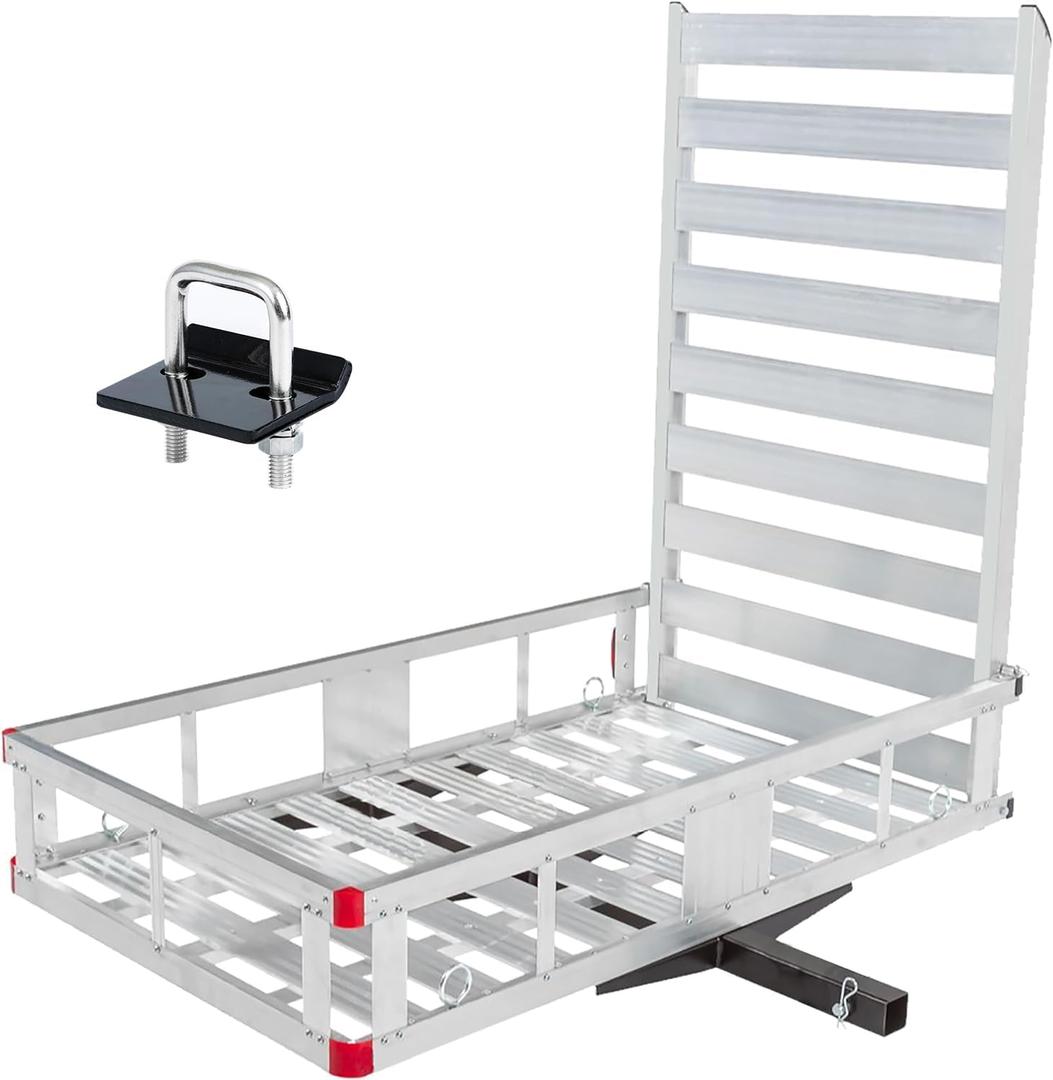 MaxxHaul 80779 Aluminum Hitch Mount Wheelchair/Mobility Carrier 50" x 29.5" Cargo Basket with High Side Rails & 47" Ramp Fits 2" Receiver 500 lb Capacity for Trucks, SUVs, Vans, RVs