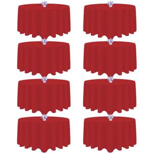8 Pack Red Round Tablecloth 120 Inch Round Table Cloth, Wrinkle Resistant and Washable Tablecloth Polyester Fabric Table Cloth Round Cover for Dining Wedding Banquet Party