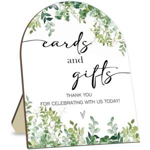 Cards and Gift Sign, Thank You for Your Gift and Well Wishes Sign, Eucalyptus Leaf Decoration Bridal Shower with Stand, Baby Shower Favors, Party Decor Supplies 9 * 11IN