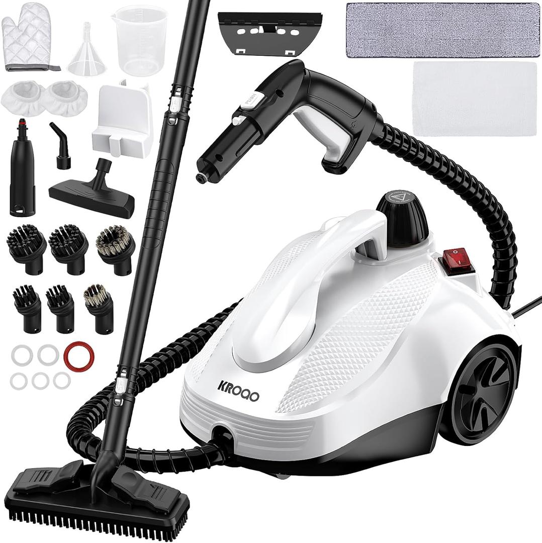 Steam Cleaner, Steam Mop with 22 Accessories, Powerful Multipurpose Portable Steamer for Cleaning to Remove Grime, Grease, for Multi-Purpose and Multi-Surface Floors, 16.4ft Power Cord, White