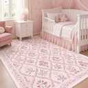 Dadasgk Pink Rug for Nursery Girl Bedroom 5x8, Cute Floral Coquette Room Decor for Teen Girls Aesthetic, Washable Light Pink Scalloped Rug for Kids Room Dorm Room College Students Playroom