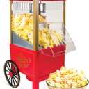 Nostalgia Vintage Hot-Air Popcorn Maker Machine - Makes Up to 12 Cups - Oil-Free - Healthier Popcorn - Classic Stand-Up Cart With Wheels - Includes Kernel Measuring Cup - Red