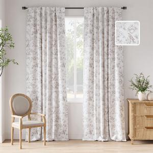 jinchan 95% Blackout Floral Curtains 96 Inches Long, Printed Flower Taupe Blackout Curtain for Bedroom Rod Pocket Back Tab Blackout Curtains Thermal Insulated Window Drapes, 2 Panels Taupe