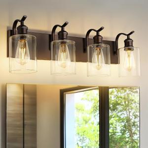 4-Light 27 Inch Bathroom Vanity Light,Clear Glass,Oil Rubbed Bronze
Over Mirror Wall Light,E26 sockets,for bathroom mirror,powder room,dressing area