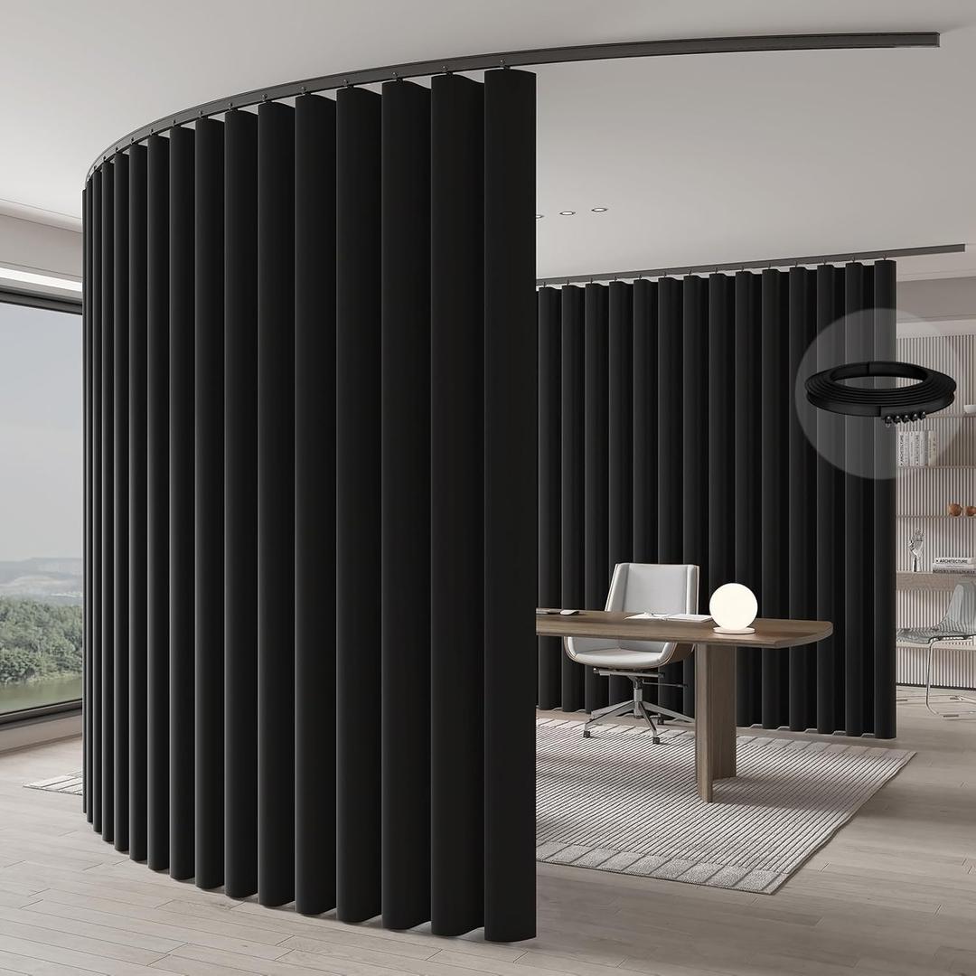 Jilron Room Divider Curtains Ceiling Curtain Track Set Blackout Curtains Flexible Curtain Track Privacy Curtains (Black Curtain + Black Track) 106" W x 84" L -1 Piece