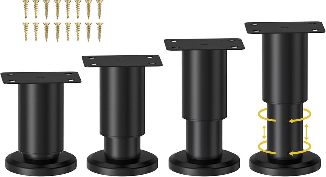4 Pcs Metal Adjustable Furniture Legs 3.15-4.72 inch, Adjustable Cabinet Legs for Sofa/Bed/Chair/Couch/Dresser/Table, Heavy Duty Bed Replacement Support Legs for Bed Frame/Bed Center Slat