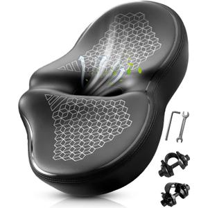 Noseless Oversized Bike Seat for Men & Women, 2026 Upgrade Comfortable Extra Wide Padded Bicycle Seat Cushion, Comfort Bike Saddle for Peloton, Exercise Bike, Beach Cruiser, MTB, EBike
