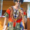 Mainfini Men's Hippie Costume 60s 70s T-Shirt Afro Outfits Accessories Set Peace Sign Necklace (Large)